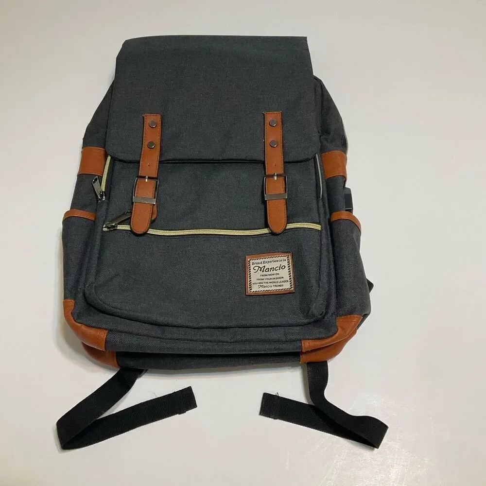 Mancio Vintage Laptop Backpack. Grey Black. NWOT.